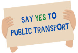 Two hands holding a sign that says: Say Yes To Public Transport